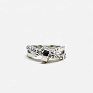 Dainty CZ Love Knot Ring • Silver Rhodium Plated Promise Ring • Size 5